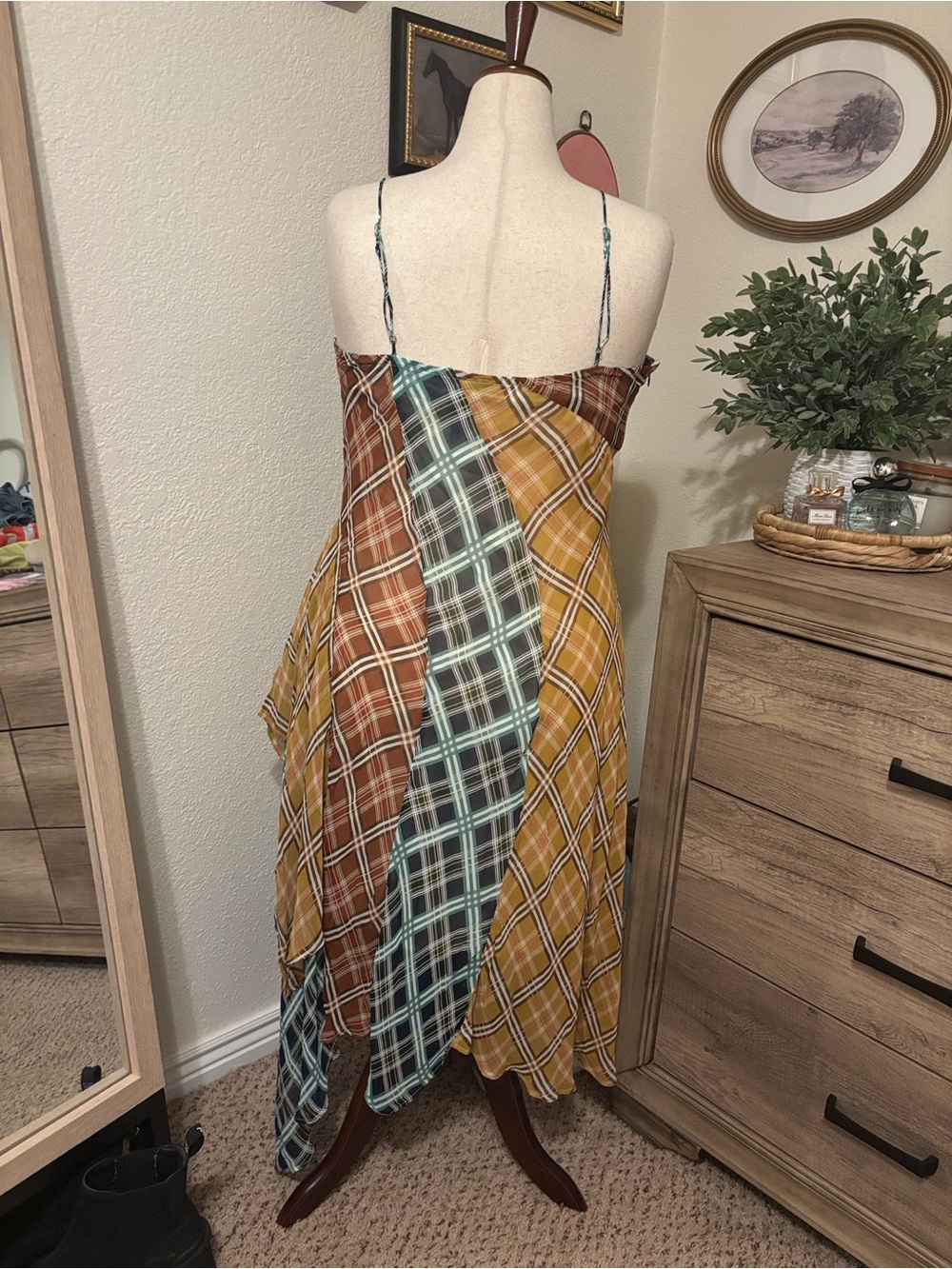 Anthropologie Maeve Sleeveless Asymmetric Plaid Mix Midi Dress Size XL - Picture 8 of 12